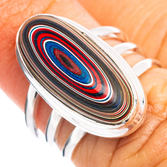 Oval multicolor fordite inlay sterling silver ring, polished bezel