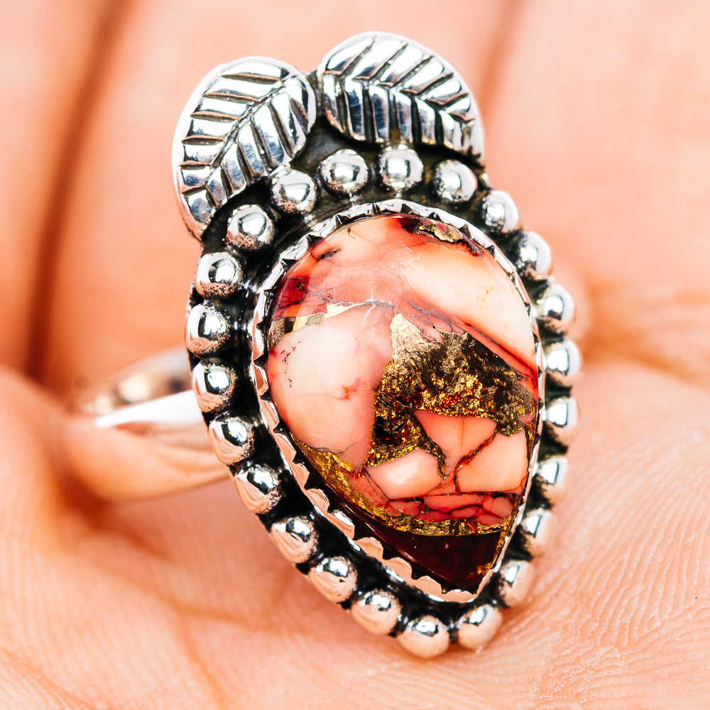 Red Dahlia Turquoise Ring Size 7.5 (.925 Sterling Silver)