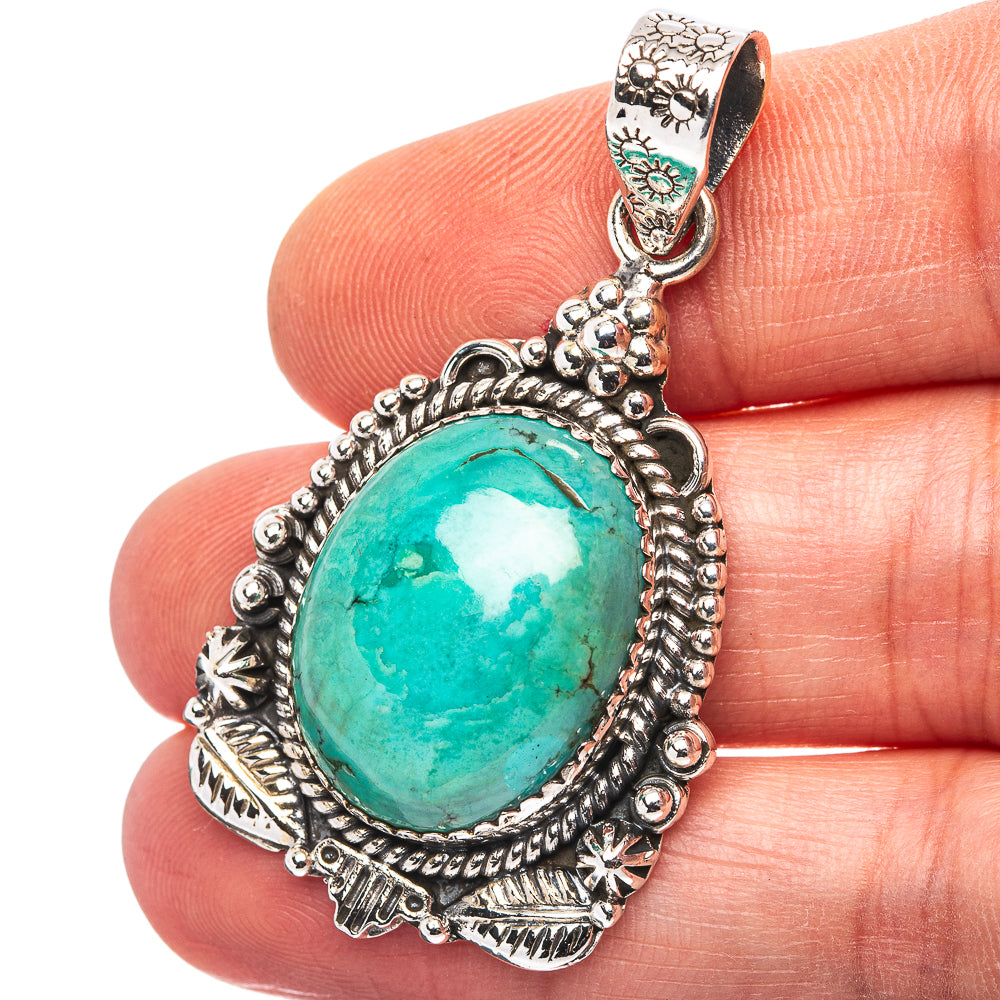 Exclusive Southwestern Style Hubei Turquoise Pendant 1 7/8" (.925 Sterling Silver)