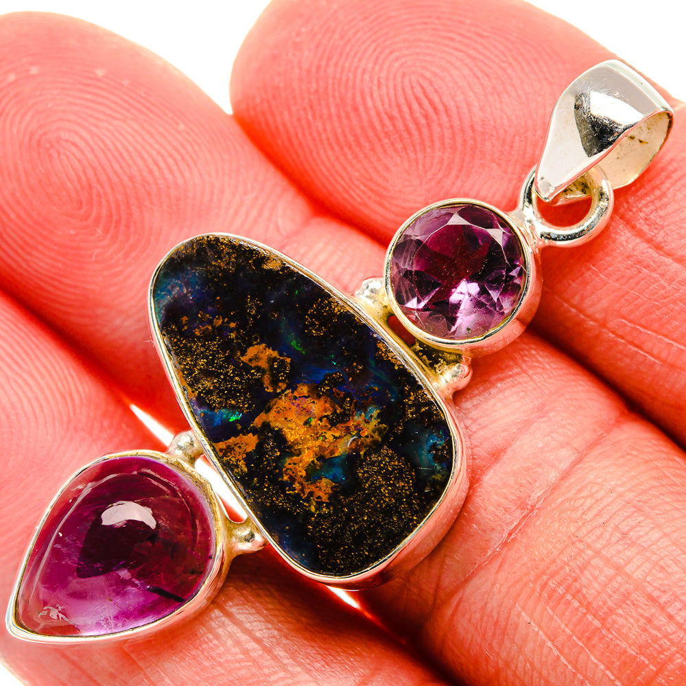 Boulder Opal, Amethyst Pendant 2" (925 Sterling Silver) PD37889