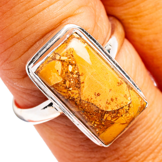 Sterling silver ring with rectangular amber jasper cabochon, bezel-set