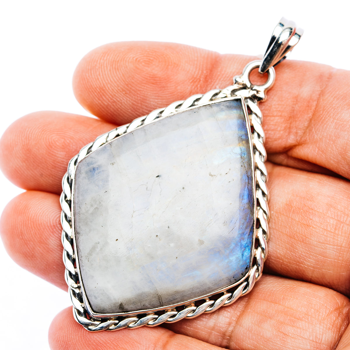 Rainbow Moonstone Pendant 2 5/8" (.925 Sterling Silver)