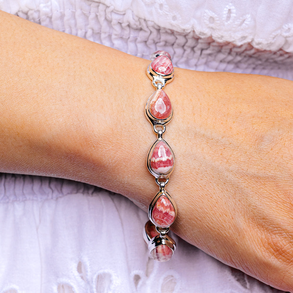 Rhodochrosite Bracelet 7 to 8" (.925 Sterling Silver)