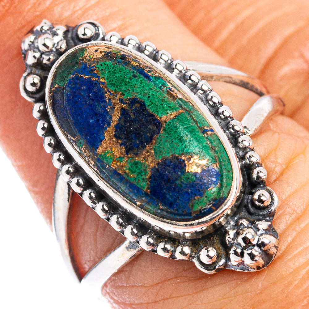 Azurite In Malachite Ring Size 7.25 (.925 Sterling Silver)