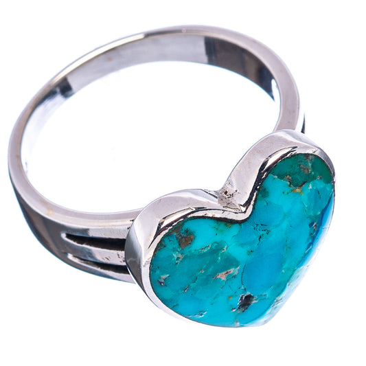 Sterling silver heart ring with turquoise stone, scalloped bezel