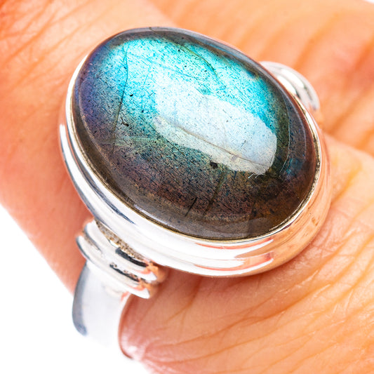 Oval labradorite gemstone ring in polished .925 sterling silver bezel