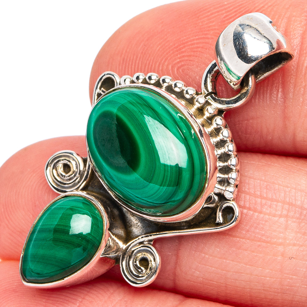 Malachite Pendant 1 3/8" (925 Sterling Silver) P45516