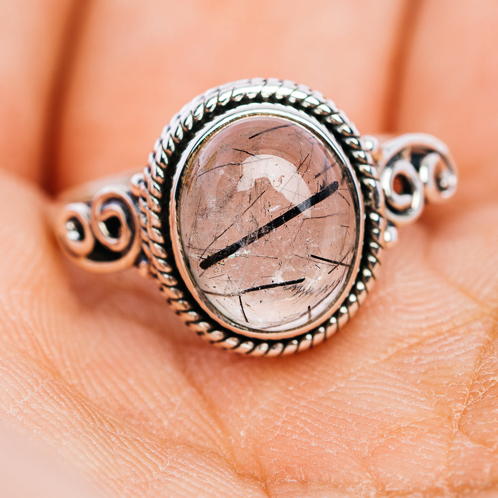 Tourmalinated Quartz Ring Size 7.5 (.925 Sterling Silver)