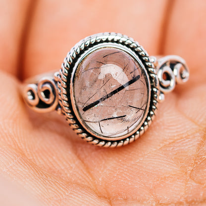 Tourmalinated Quartz Ring Size 7.5 (.925 Sterling Silver)