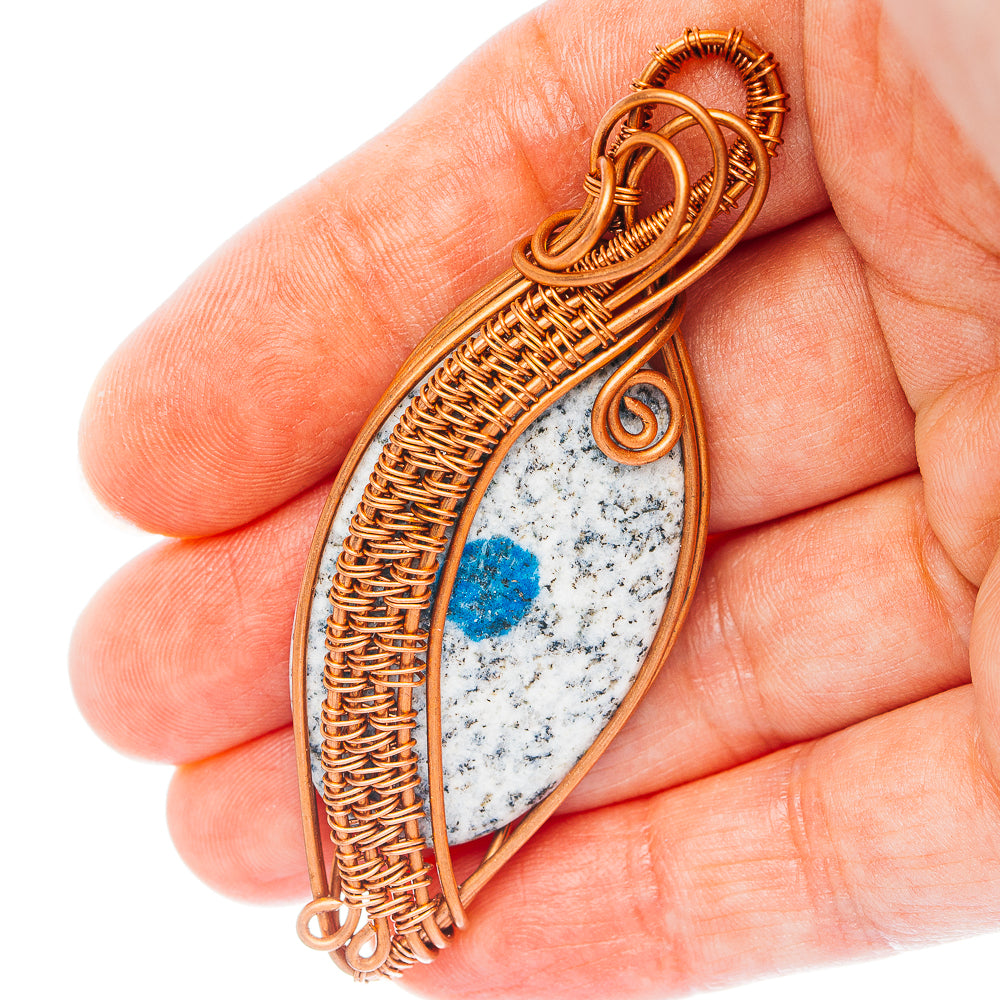 K2 Blue Azurite Wire Wrap Pendant 2 3/4" (Copper)