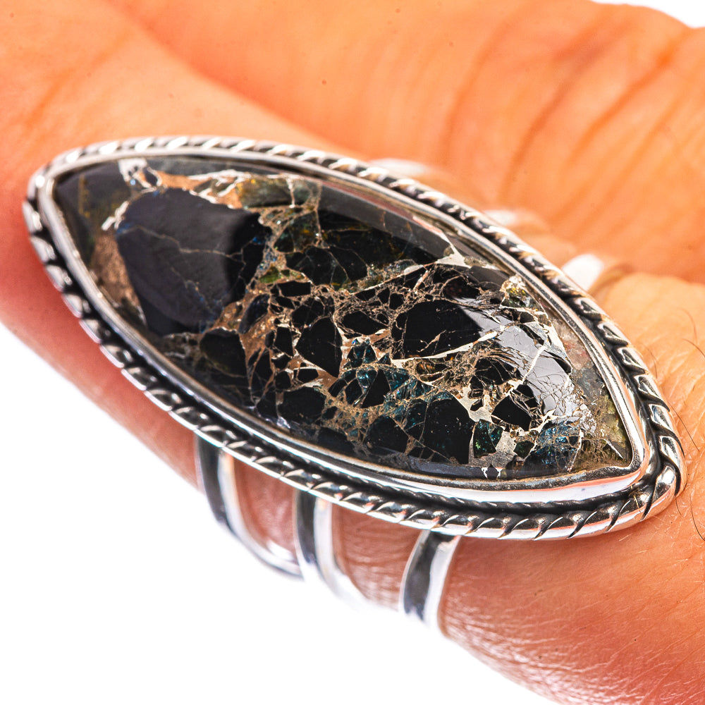 Large Copper Black Onyx 925 Sterling Silver Ring Size 7