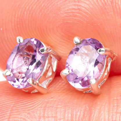 Faceted Amethyst Dainty Earrings 1/4" (925 Sterling Silver) E2057