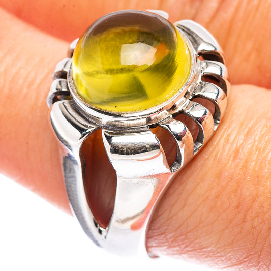 Sterling silver ring with yellow lemon quartz cabochon and filigree side accents