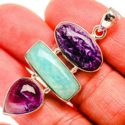 Charoite, Amazonite, Amethyst Pendant 2" (925 Sterling Silver) PD38029