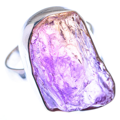 Raw amethyst sterling silver ring, large oval purple crystal set in polished silver.