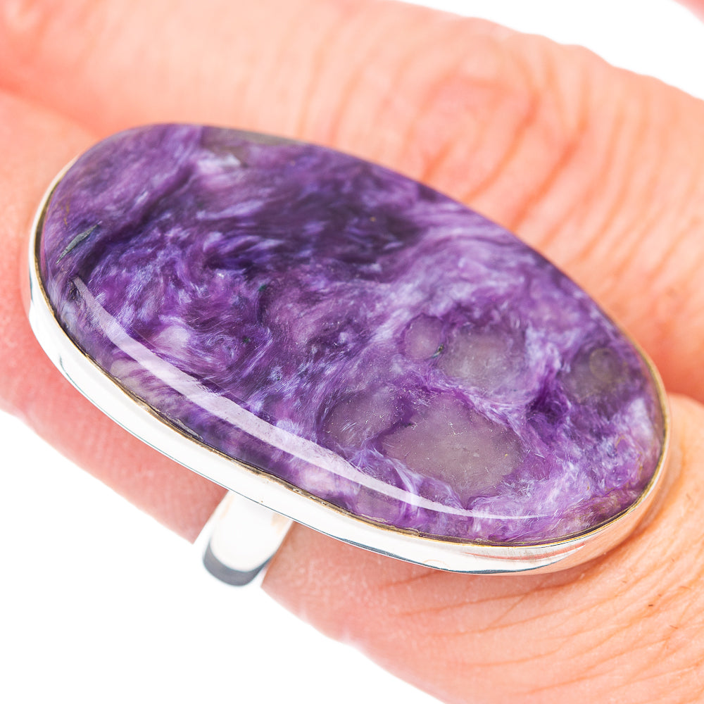 Large Premium Charoite Ring Size 6 Adjustable (.925 Sterling Silver)