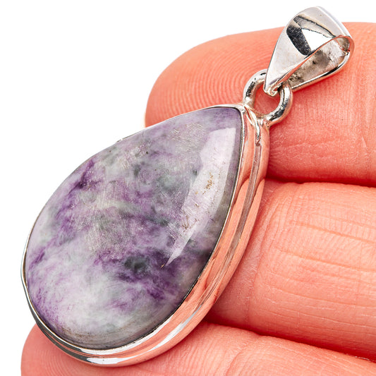 Sterling silver teardrop pendant with purple and gray kammererite stone bezel