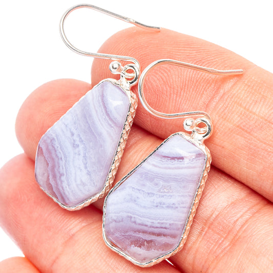 Blue Lace Agate Earrings 1 3/8" (925 Sterling Silver) E2287