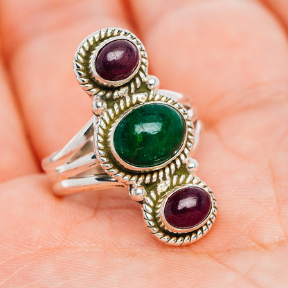 Zambian Emerald, Burmese Ruby Ring Size 7 (.925 Sterling Silver)