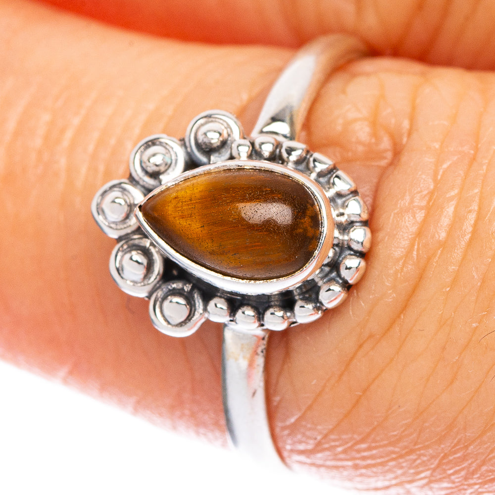 Tiger Eye Dainty Ring Size 7.25 (925 Sterling Silver) R1015