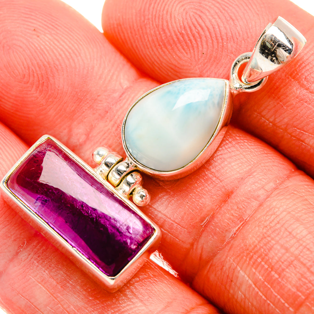 Amethyst, Larimar 925 Sterling Silver Pendant 1 1/2" (925 Sterling Silver) PD38300