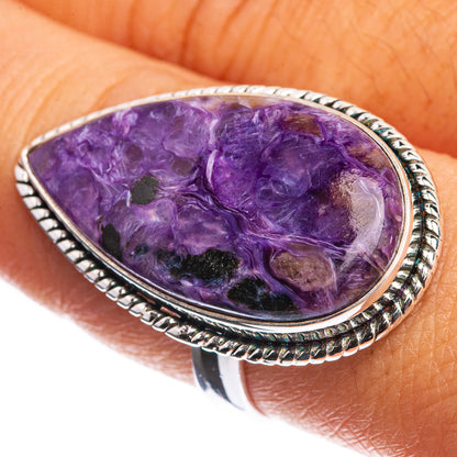 Large Charoite 925 Sterling Silver Ring Size 9