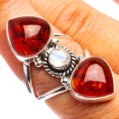 Large Baltic Amber, Rainbow Moonstone Ring Size 7 (925 Sterling Silver) R143214