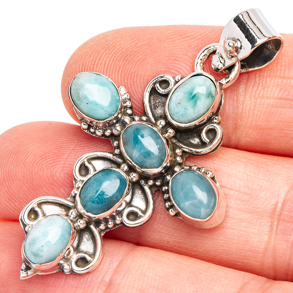 Larimar Cross Pendant 1 3/4" (925 Sterling Silver) P43766
