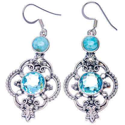 Signature Blue Topaz, Larimar Earrings 2 1/4" (925 Sterling Silver) E1078