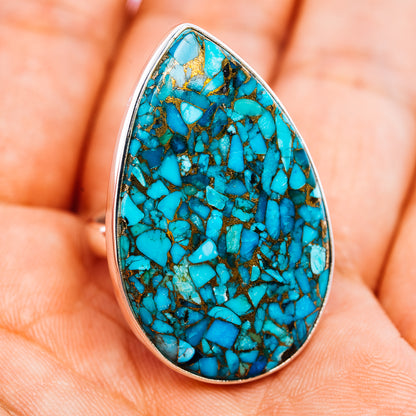 Blue Copper Turquoise Ring Size 7 Adjustable (.925 Sterling Silver)
