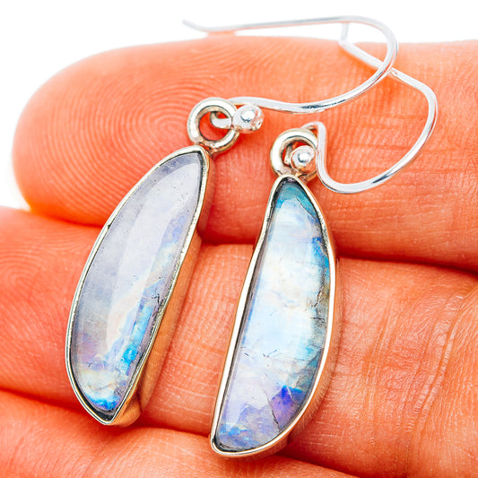 Rainbow Moonstone Earrings 1 3/8" (German Silver)