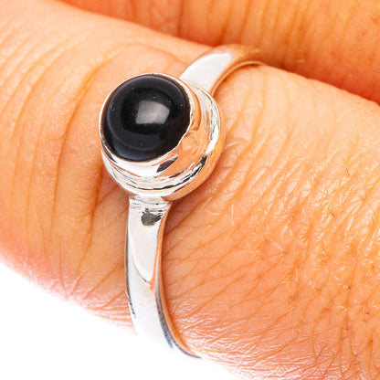 Black Onyx Dainty Ring Size 8 (925 Sterling Silver) R5254