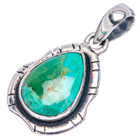 Sterling silver turquoise teardrop pendant, decorative prong setting and loop bail