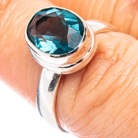 Sterling silver ring with faceted blue-green fluorite oval gemstone, size 6.5