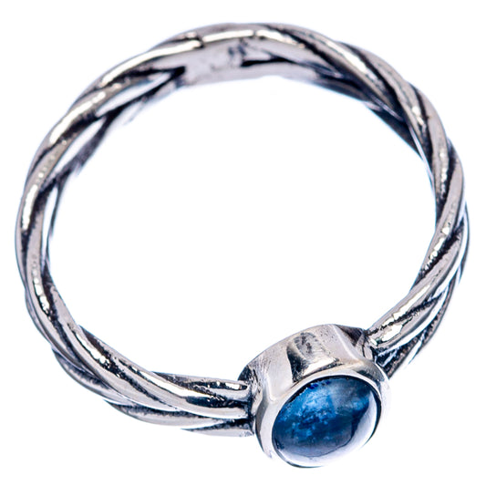 Sterling silver dainty ring with oval blue kyanite cabochon, size 7.5