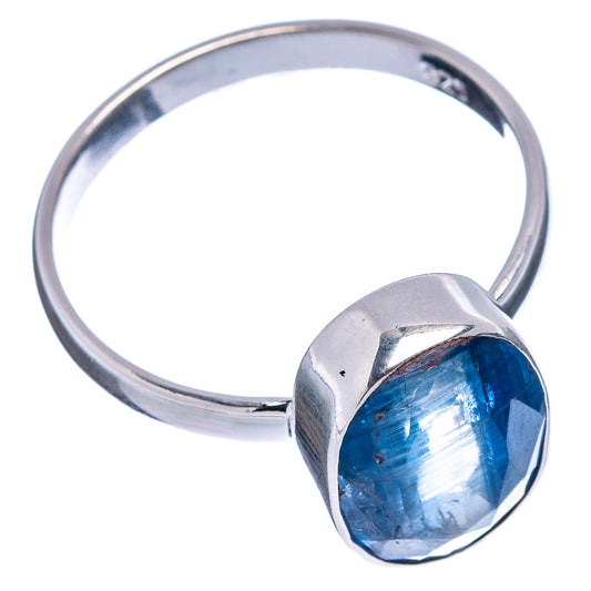 Oval blue kyanite cabochon ring, .925 sterling silver band with polished bezel