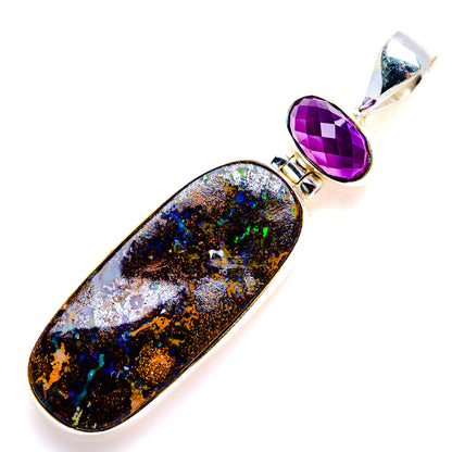 Australian Boulder Opal, Amethyst Pendant 2" (925 Sterling Silver) PD38145