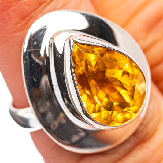 Sterling silver citrine ring, size 6, oval yellow gemstone in curved bezel setting