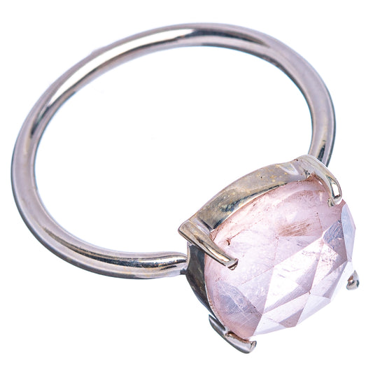 Rose quartz faceted ring with prong-set oval stone and polished sterling silver band