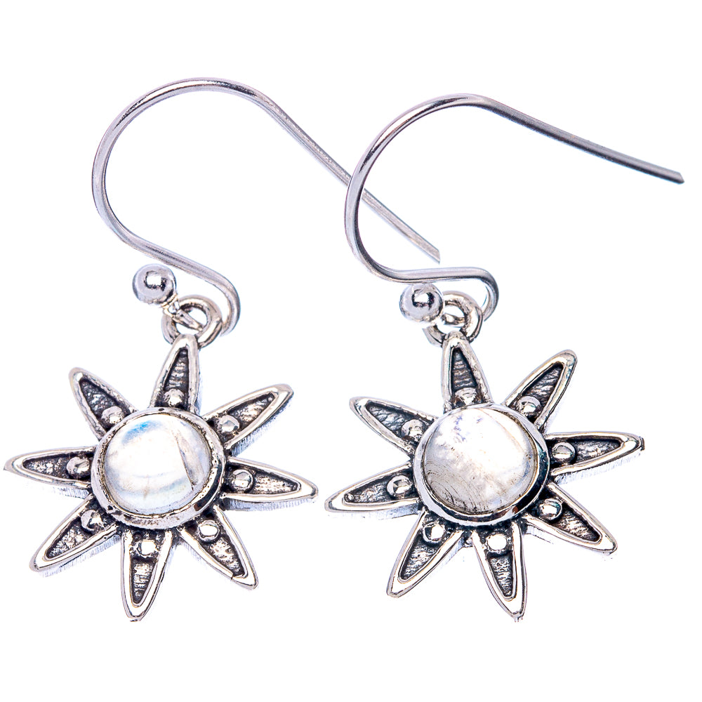 Rainbow Moonstone Flower Dainty Earrings 1 1/4" (925 Sterling Silver) E2080