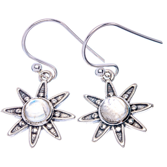 Rainbow Moonstone Flower Dainty Earrings 1 1/4" (925 Sterling Silver) E2080