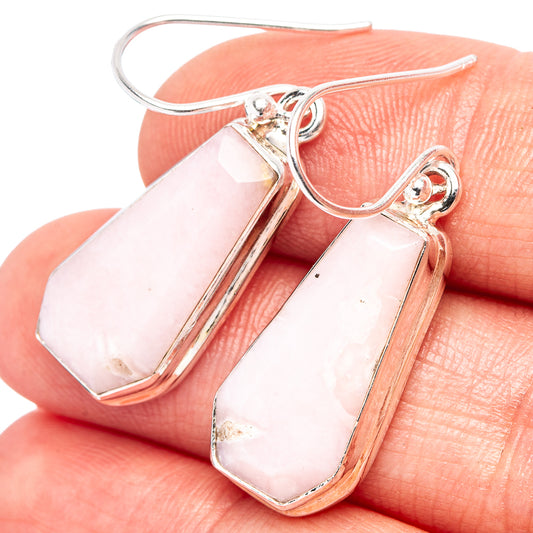 Pink opal drop earrings, .925 sterling silver bezel with pink faceted stones