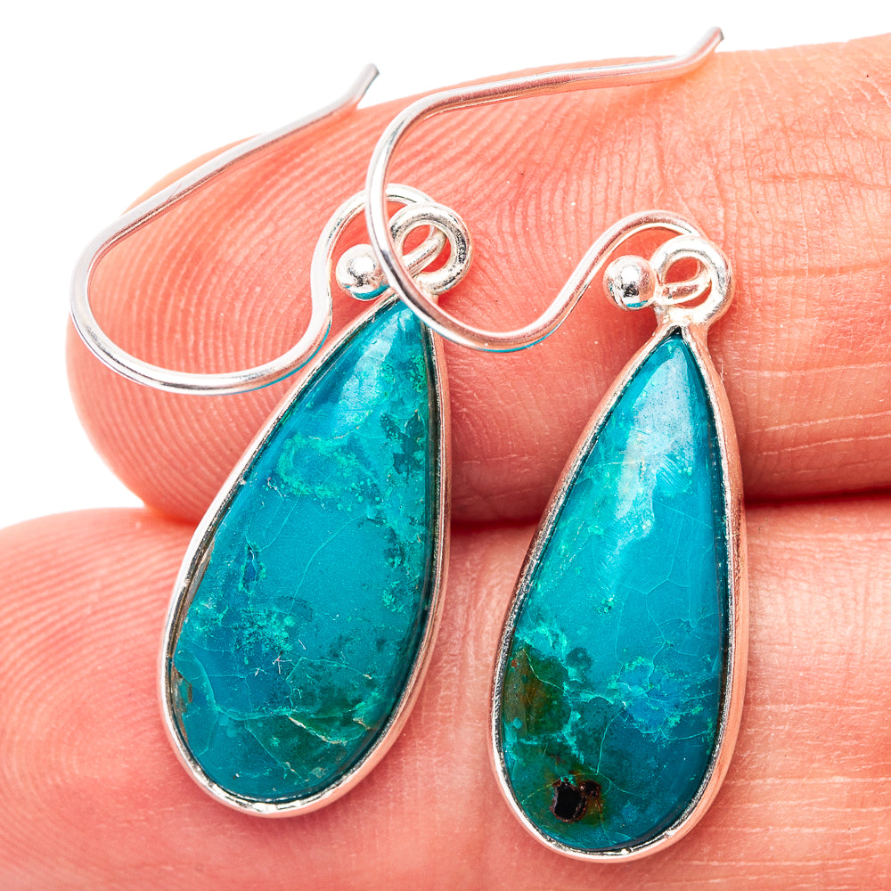 Chrysocolla Earrings 1 3/8" (.925 Sterling Silver)