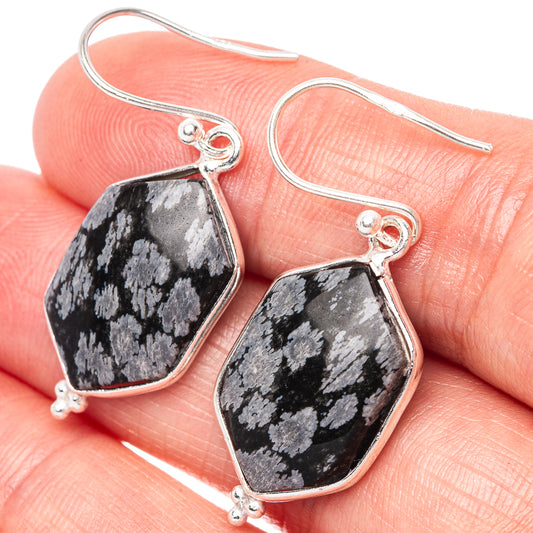 Snowflake Obsidian Earrings 1 1/2" (925 Sterling Silver) E1475
