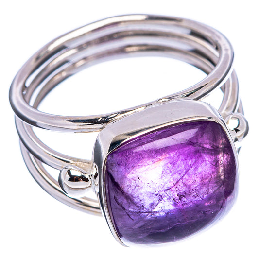 Sterling silver amethyst ring with oval purple stone, double-band design