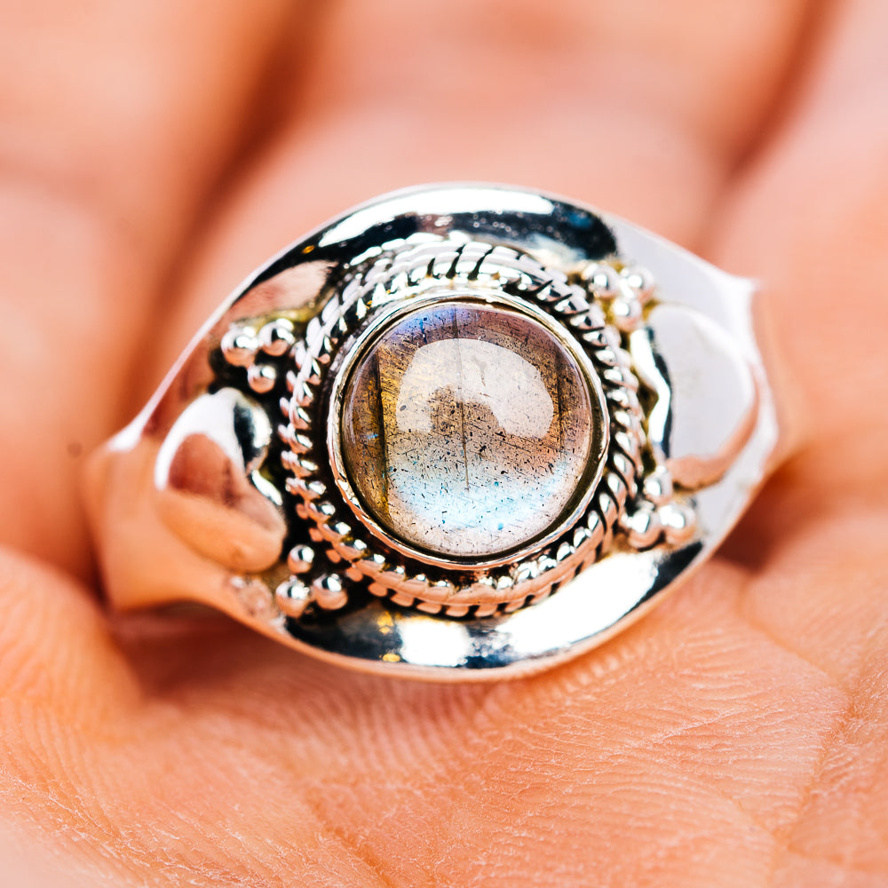 Labradorite Ring Size 6 Adjustable (.925 Sterling Silver)