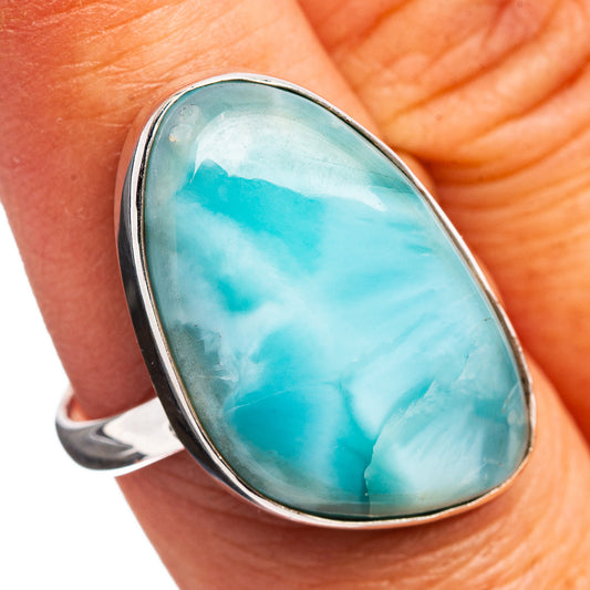 Premium Larimar Ring Size 8.25 (.925 Sterling Silver)