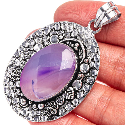 Purple Banded Agate Pendant 2 3/8" (German Silver)