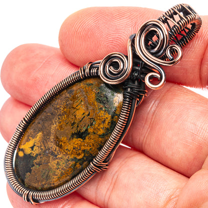 Hungarian Agate Wire Wrap Pendant 2 3/8" (Oxidized Copper)