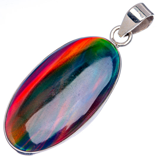 Iridescent oval opal pendant with silver bail and textured clasp, .925 sterling